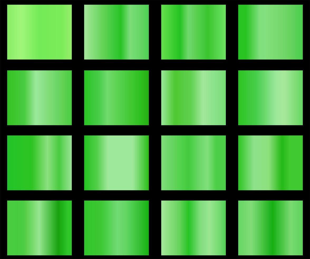 set of green metallic gradients, swatches collection, shiny gradient set on black background, metal texture vector