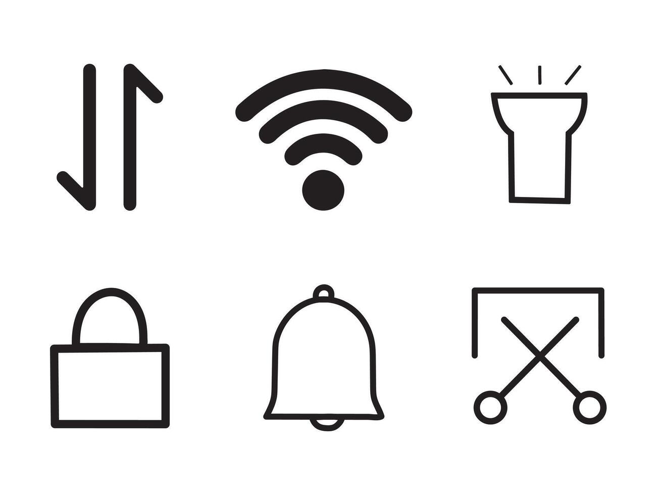 Essential Interface Icons. Sync, Wifi, Flashlight, Lock, Notification, and Close vector