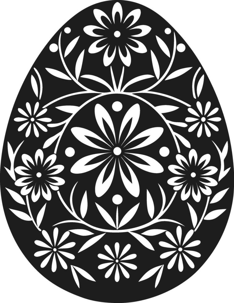 Elegant Floral Easter Egg Illustration in Silhouette vector