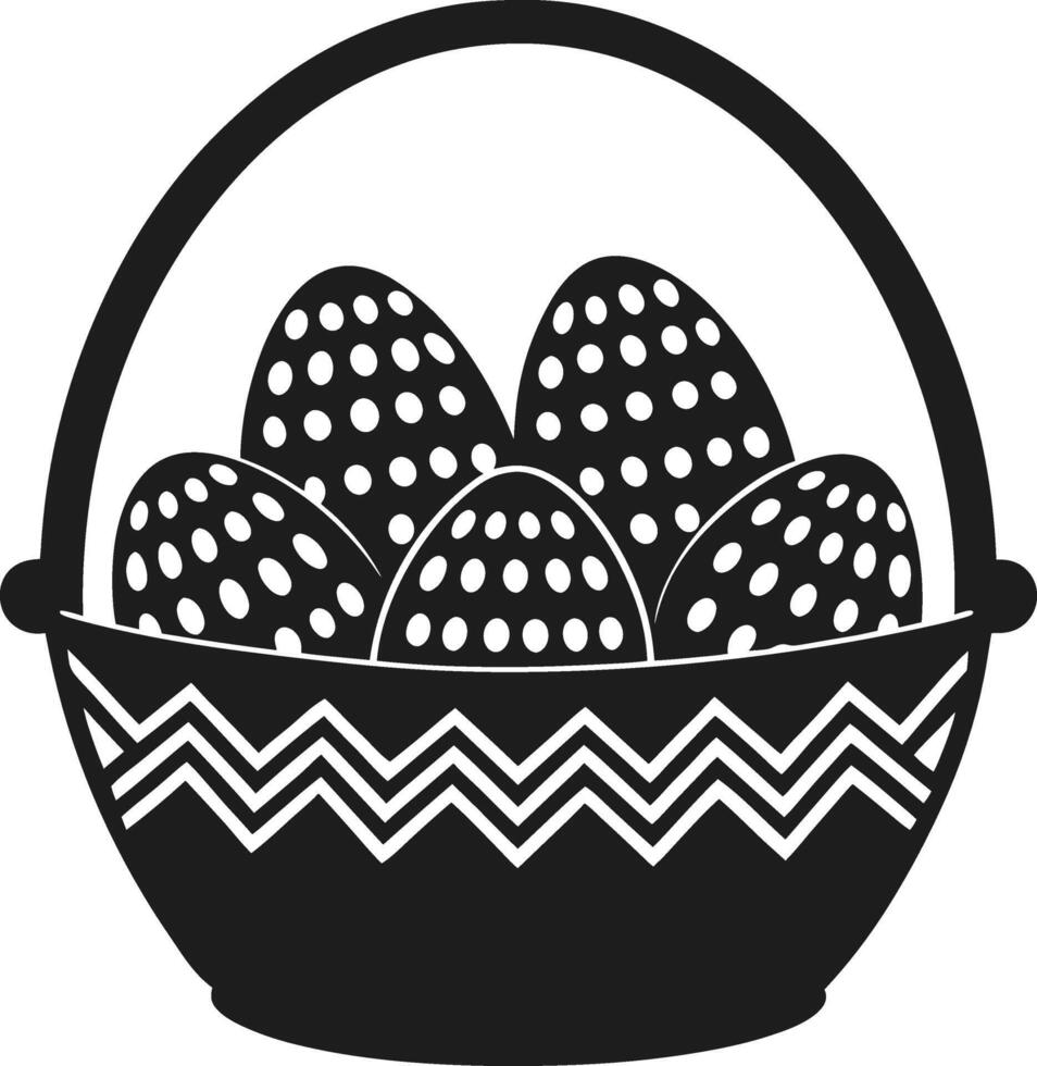 Polka Dot Pattern Easter Eggs in Decorative Basket Silhouette vector