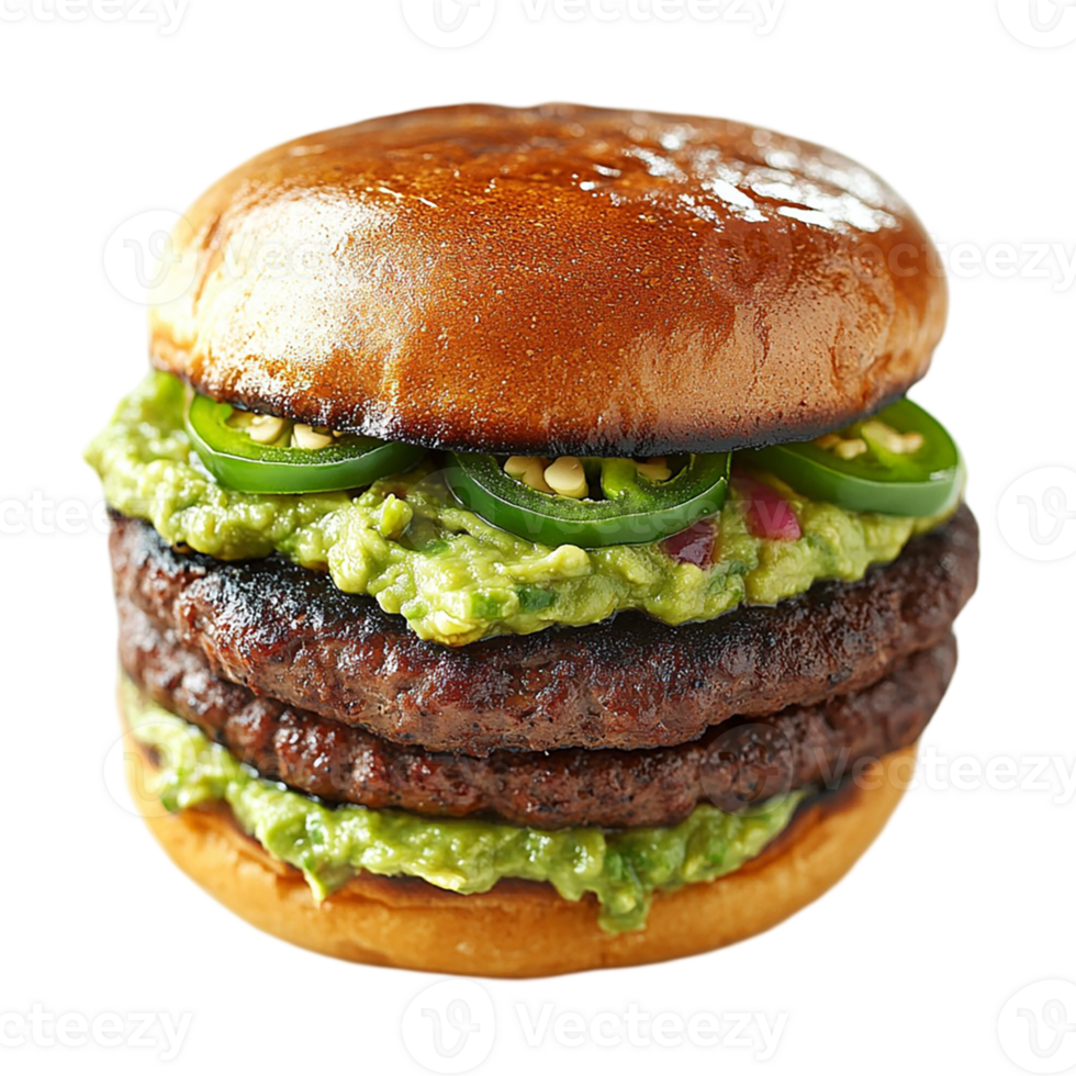 A hamburger with guacamole and jalapenos png
