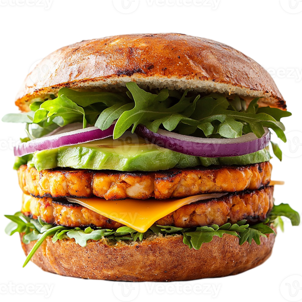 A large burger with lettuce, onions, and cheese png