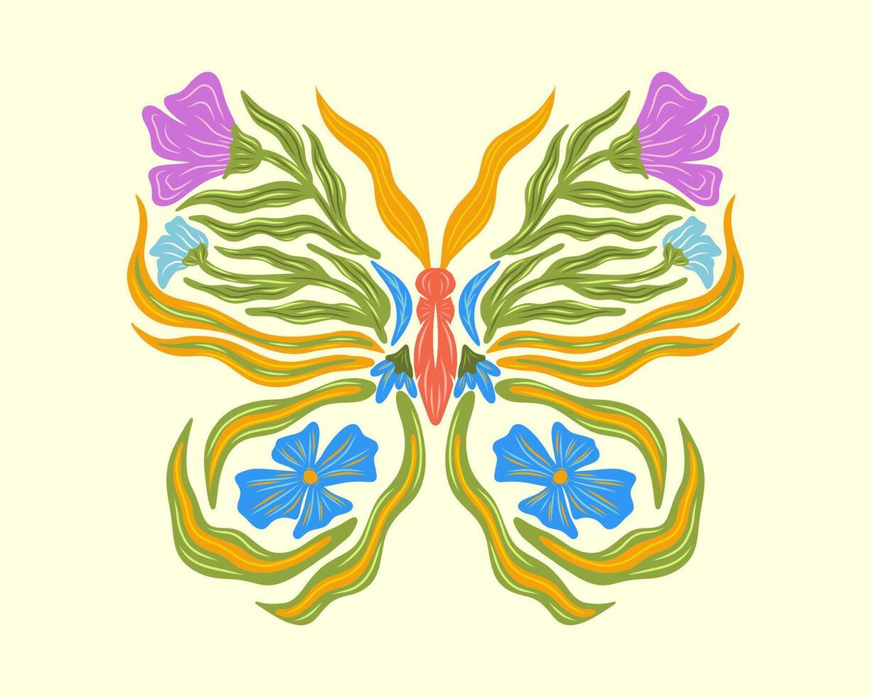 Colorful leaf nature butterfly shape clip art illustration textile element print art editable vector