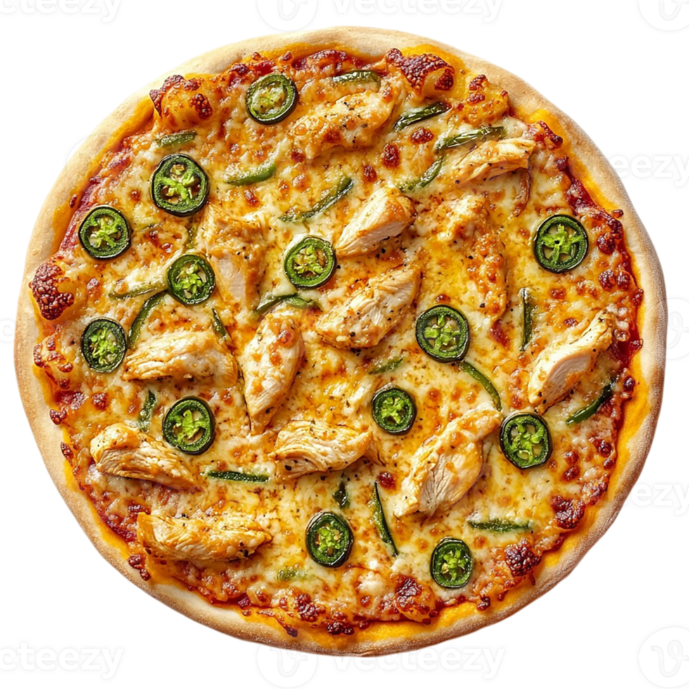 A pizza with chicken and jalapenos png