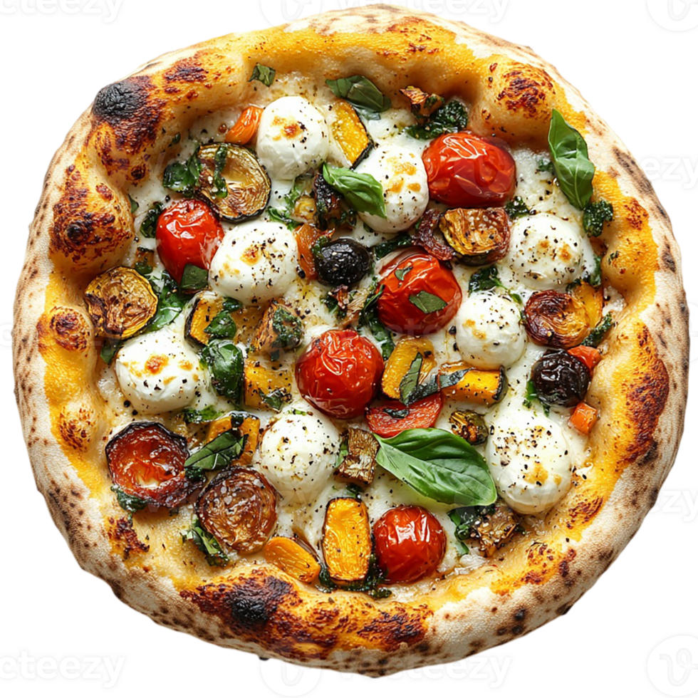 A pizza with many different vegetables png