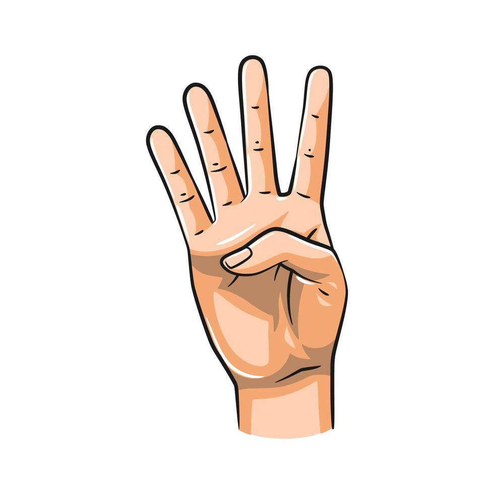 Hand Gestures Showing Numbers 4. Isolated on White Background vector