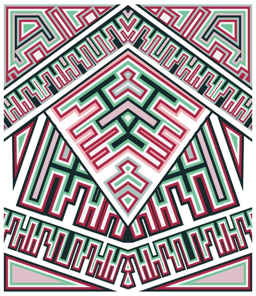 Abstract geometric design featuring interlocking patterns in red, green, and black, forming a visually striking, layered composition. vector