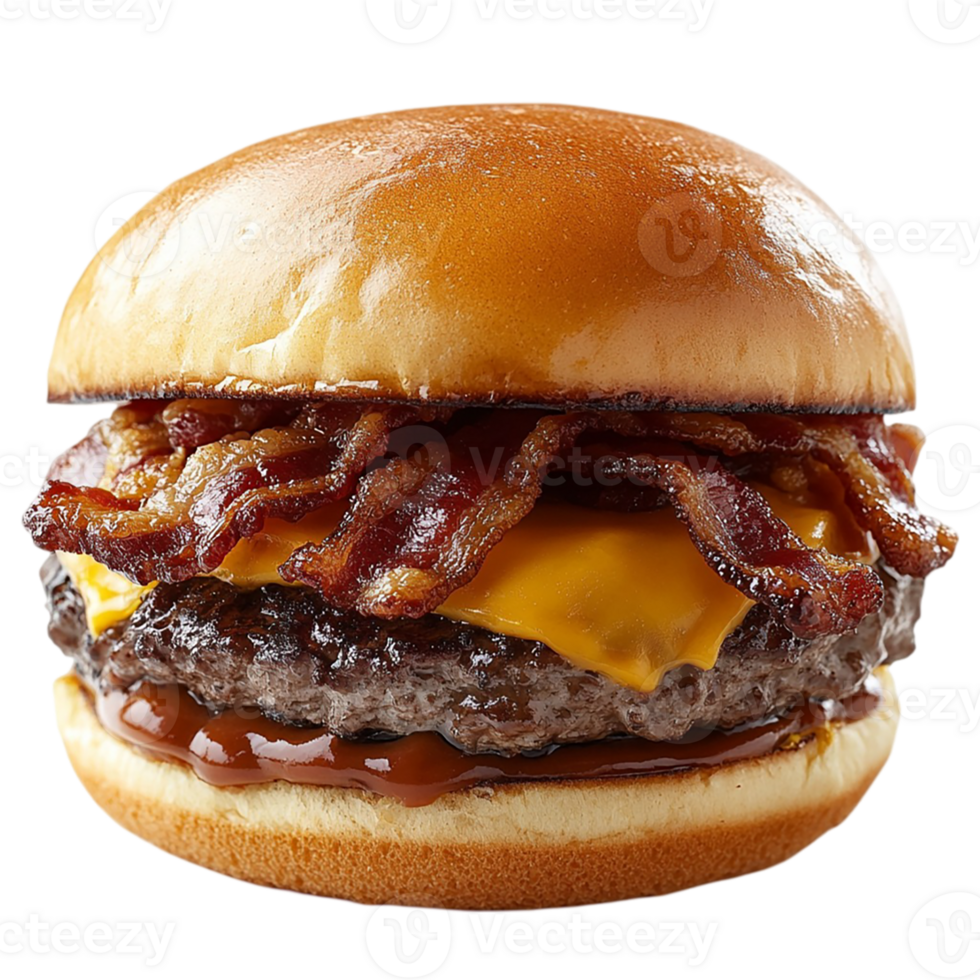 A hamburger with bacon and cheese on it png