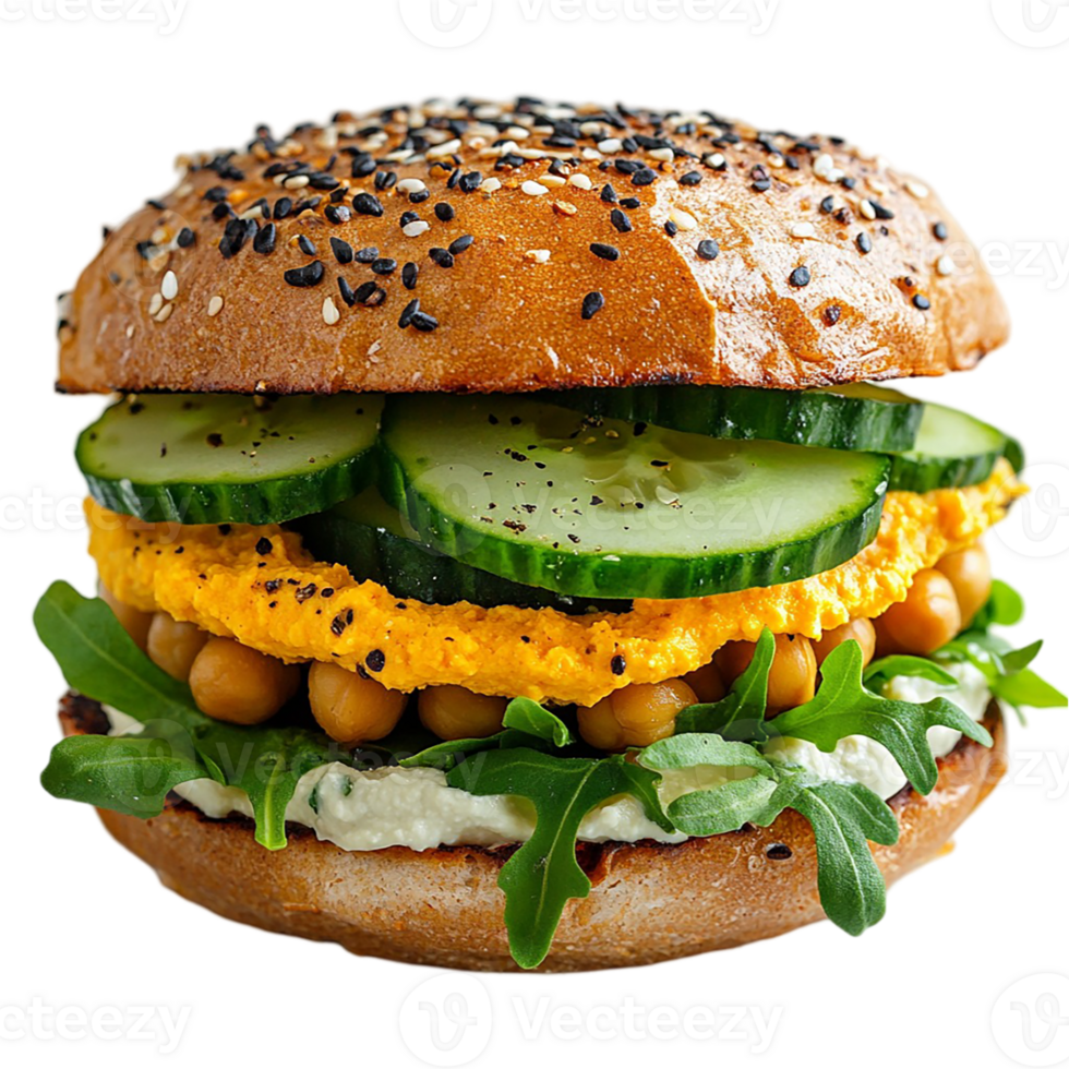 A sandwich with cucumbers and chickpeas on it png