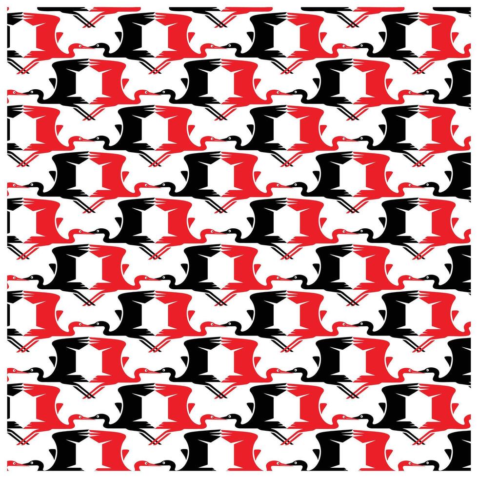 A repeating pattern of stylized figures in red, black, and white, creating a dynamic geometric design on a white background. vector