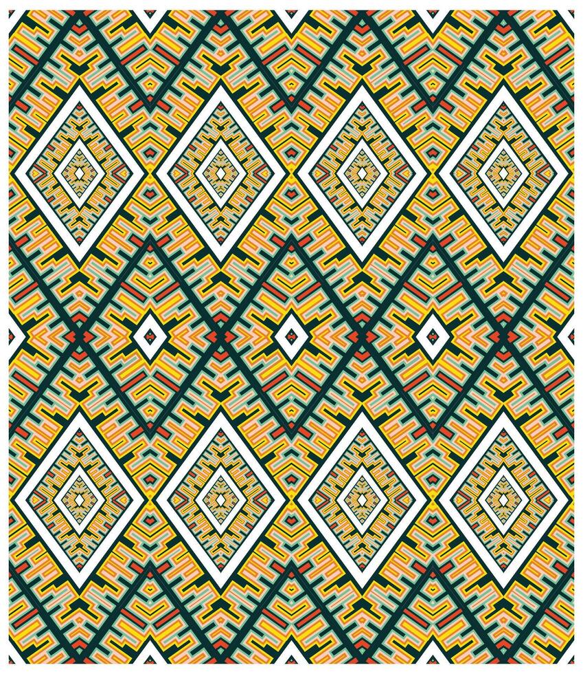 Colorful geometric pattern featuring interlocking diamonds in shades of orange, green, yellow, and white on a textured background. vector