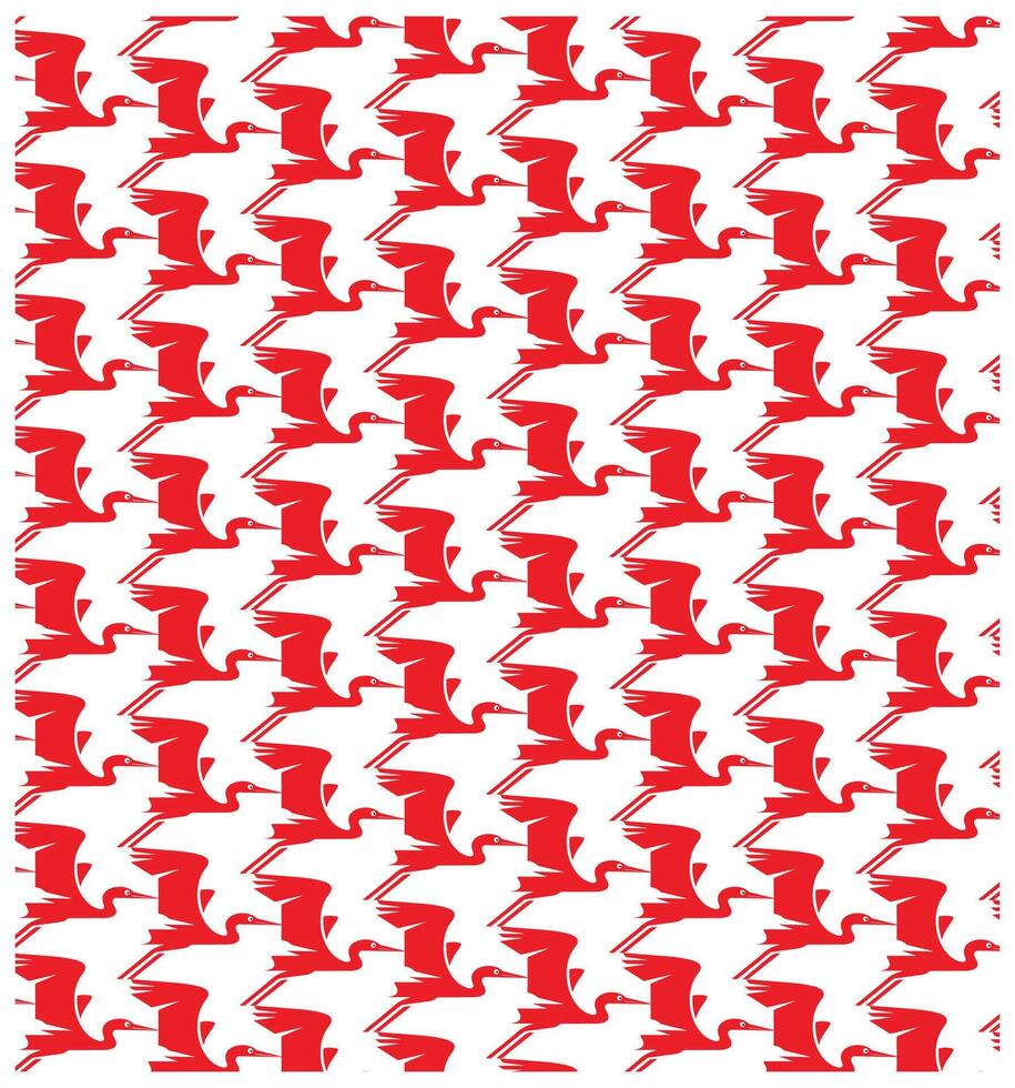 A repetitive pattern of stylized red birds in flight against a white background, creating a vibrant and dynamic design. vector