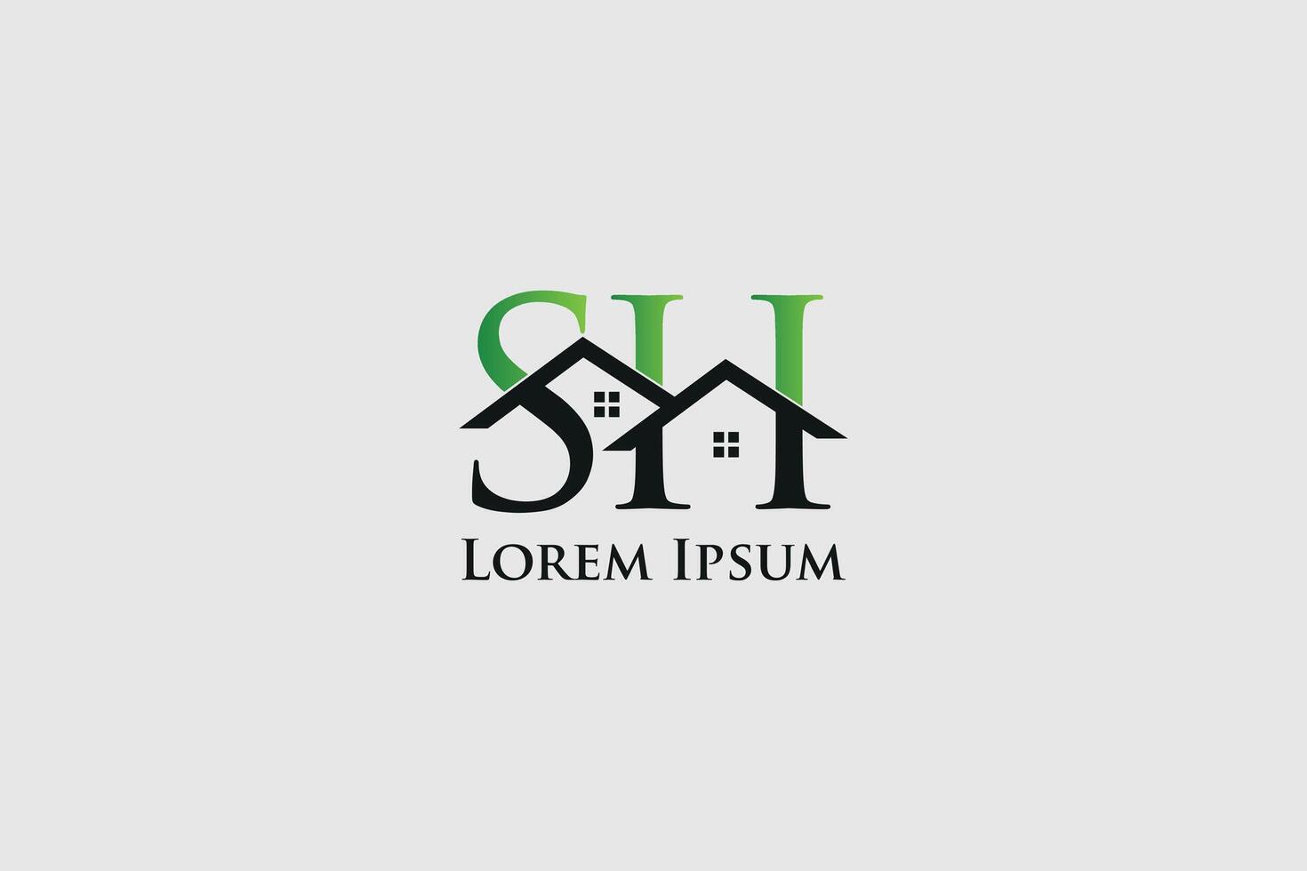 Modern SH real estate logo with house symbol in multiple color variations. vector
