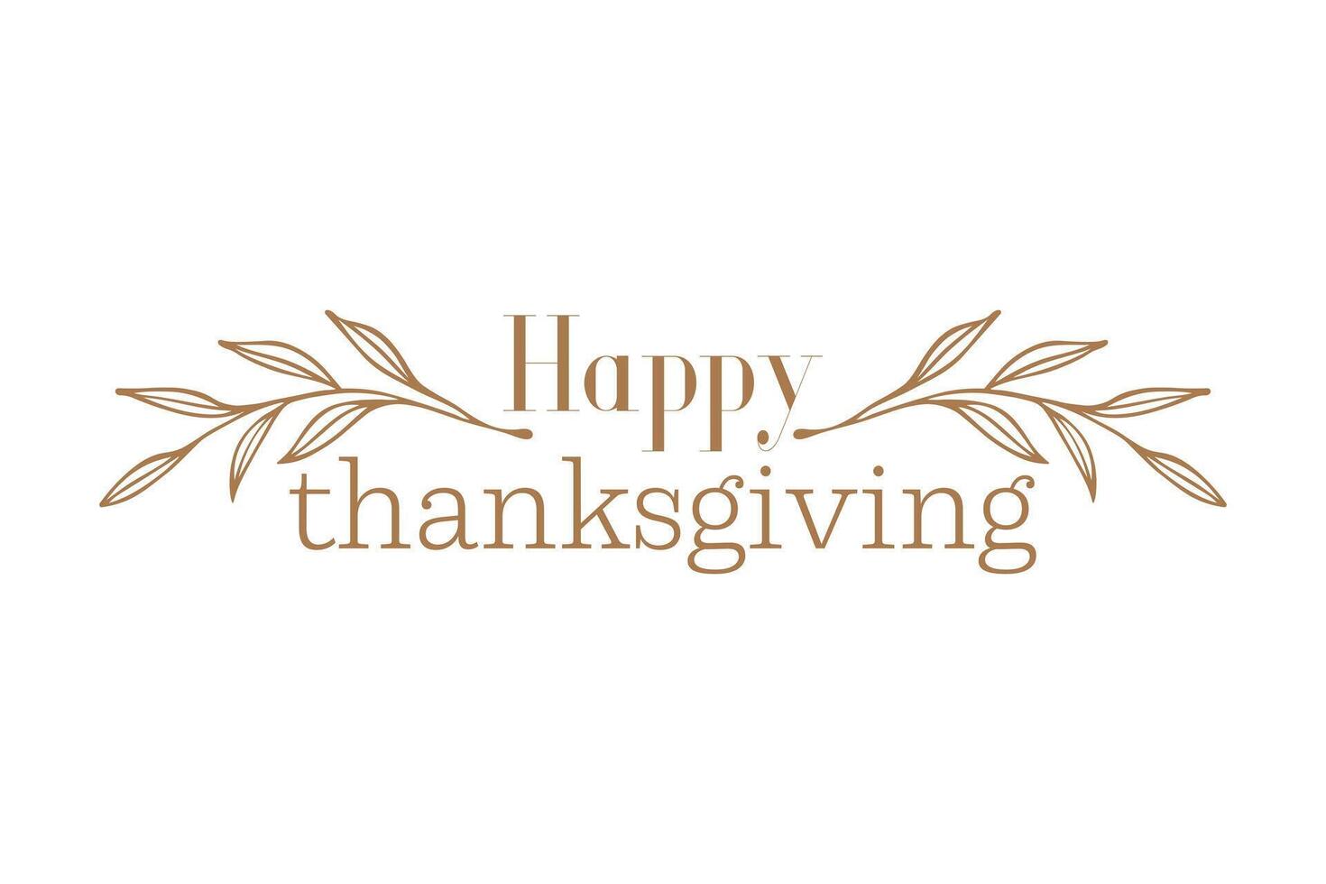 Minimalist Happy Thanksgiving Typography with Elegant Leaf Ornaments vector