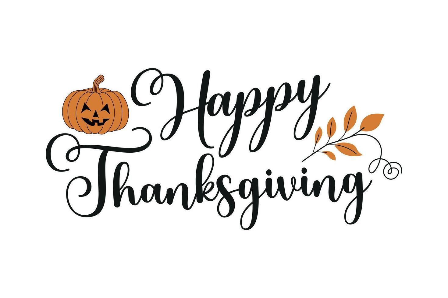 Happy Thanksgiving Typography with Pumpkin and Autumn Leaves Elements vector