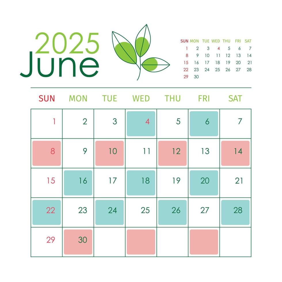 Elegant Nature Inspired June 2025 Calendar with Clean Minimal and Professional Design vector