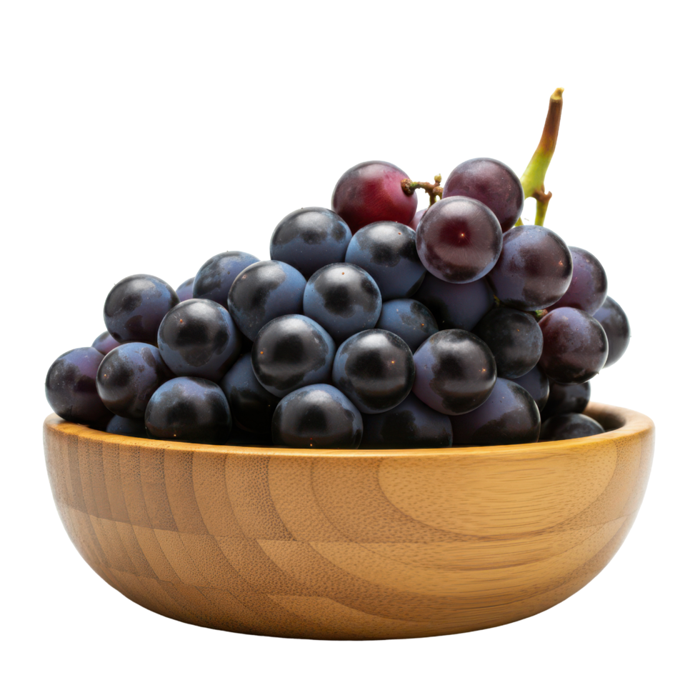 A Wooden Bowl Brimming with Fresh, Juicy Black Grapes png
