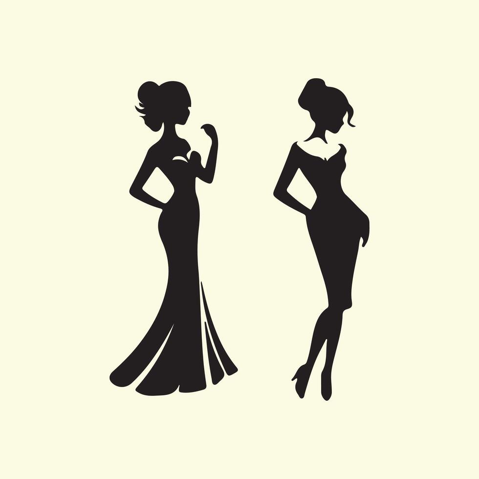 Two silhouettes of women in evening dresses vector