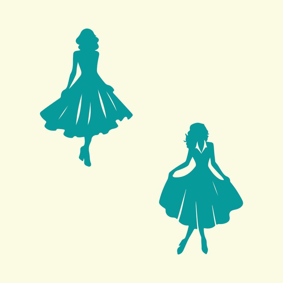 Silhouettes of two women in dresses vector