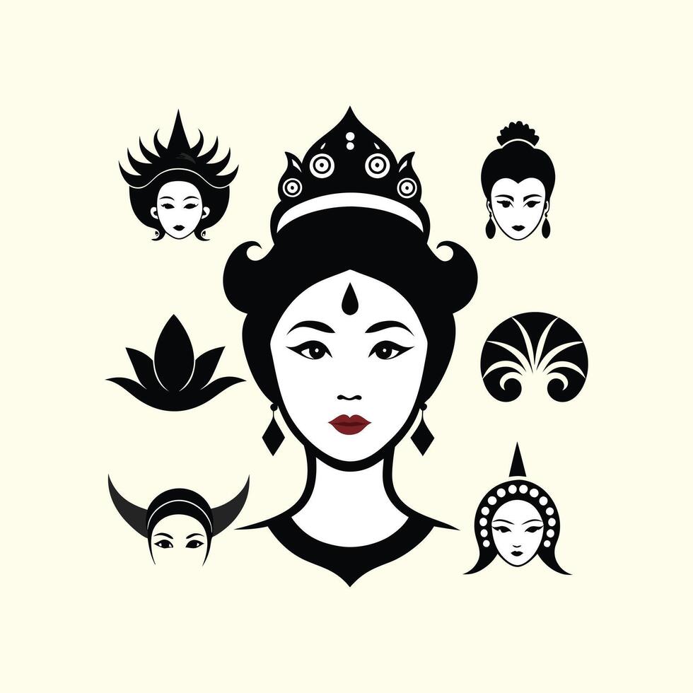 The four elements of thailand, including the head of a woman vector