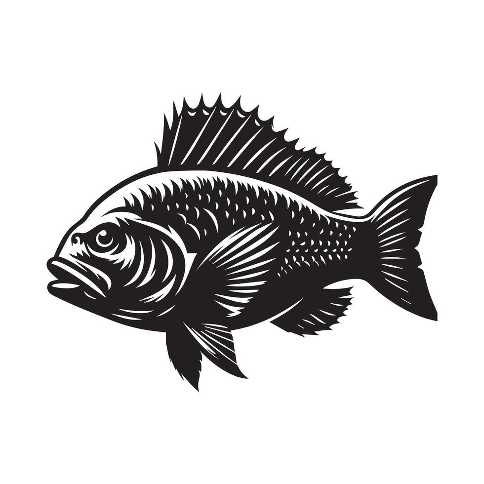 A black and white illustration of a fish vector