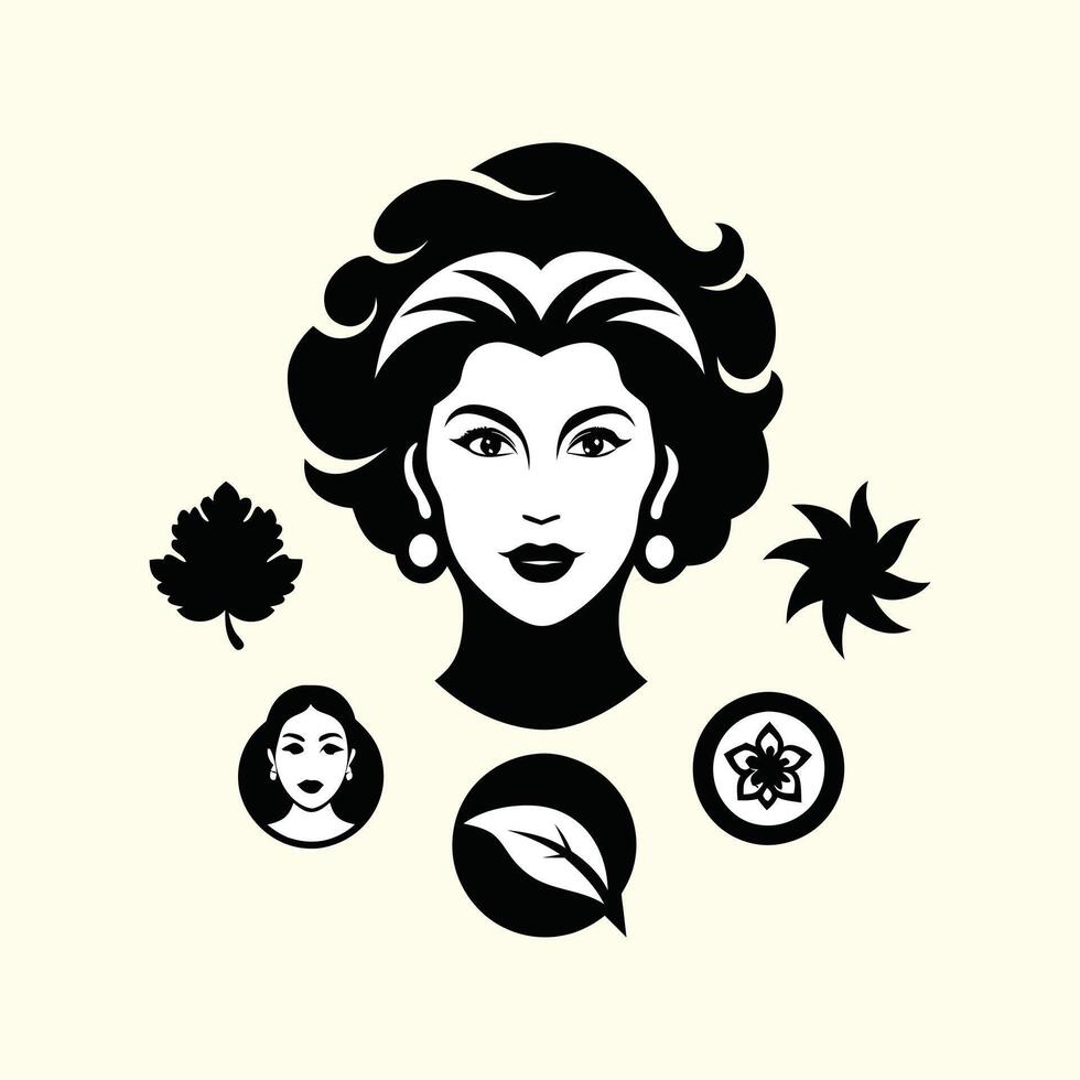 A woman's face with various symbols on it vector