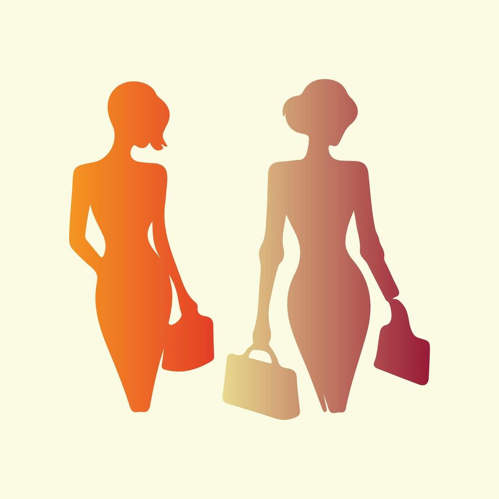 Two women in silhouette with briefcases vector