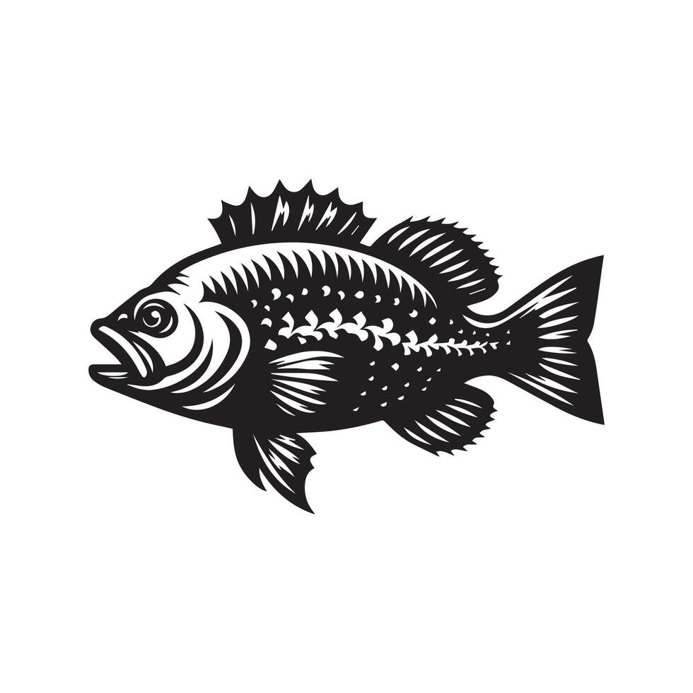A black and white fish on a white background vector