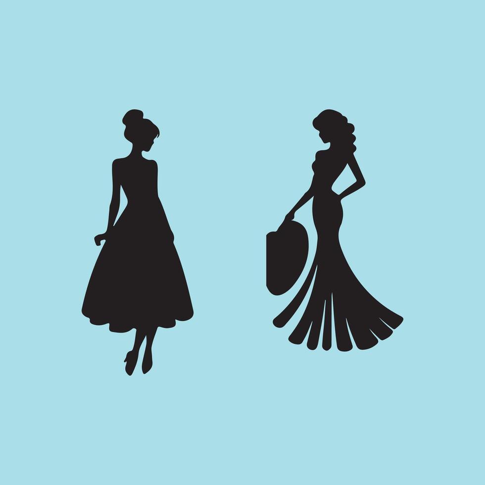 Silhouettes of two women in dresses vector
