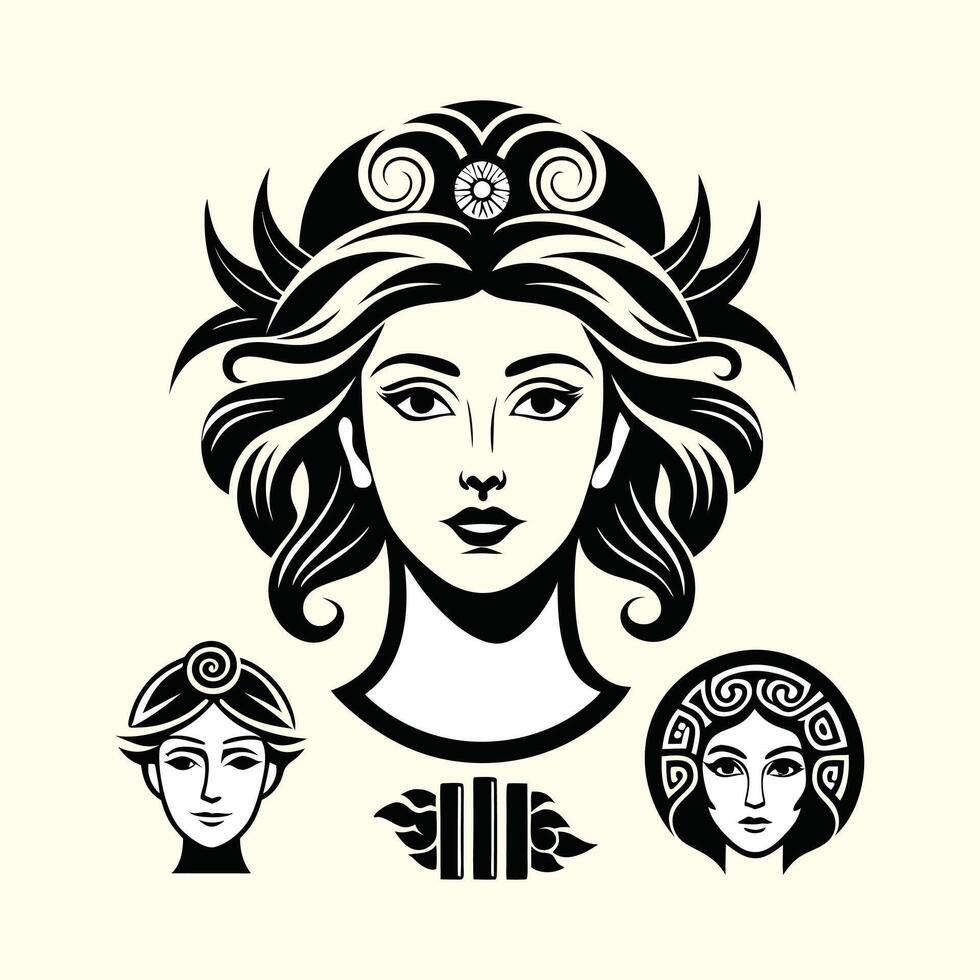 Greek goddess of the sea, venus, and a woman with a crown vector