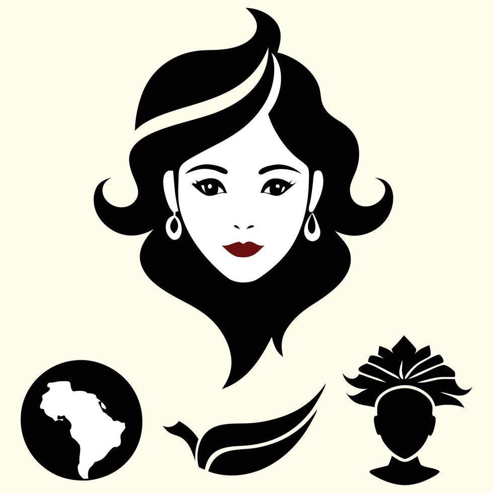 A woman's face with a leaf and an earth symbol vector