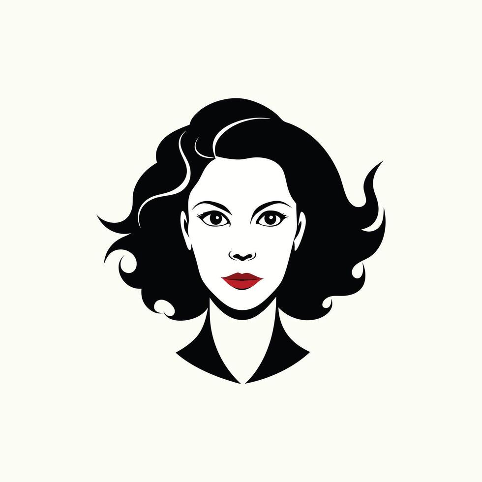 A woman's face with red lips and a black and white logo vector