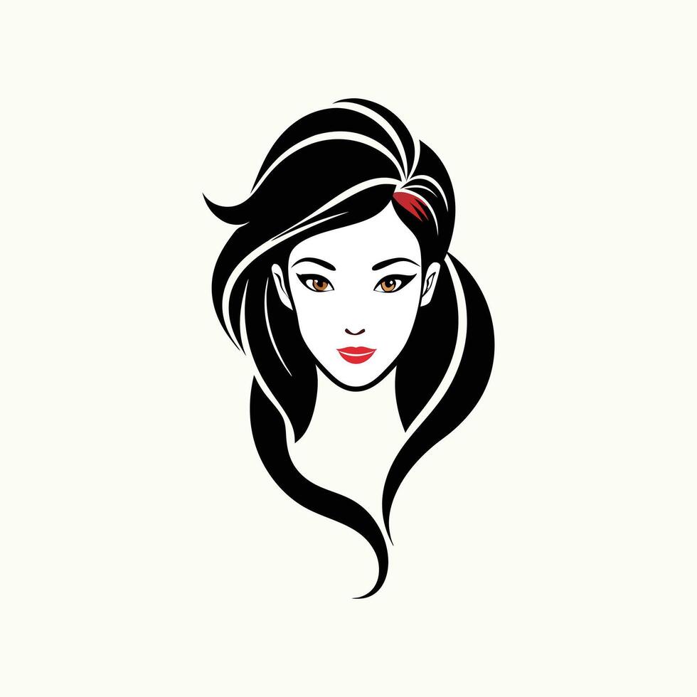 A woman with long hair and red lips vector