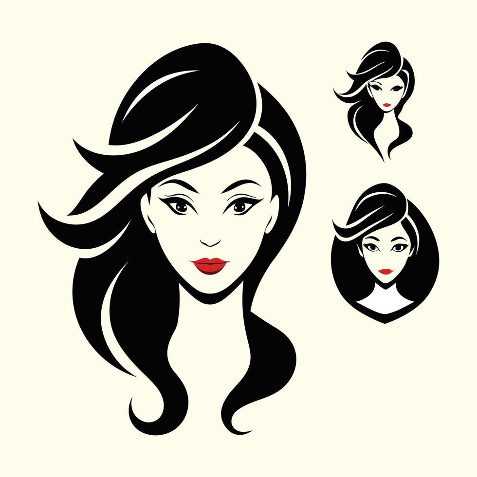Beautiful woman with long hair and red lips vector