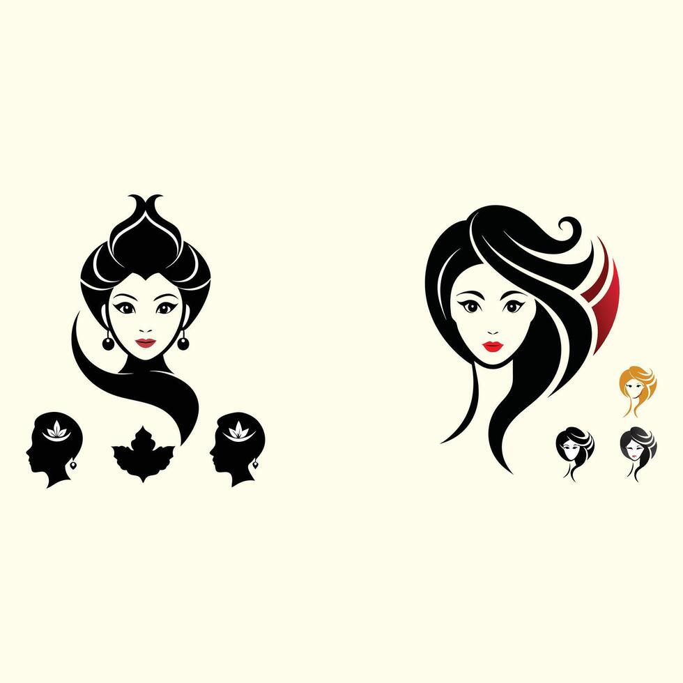 A woman's face is shown with different hair styles vector
