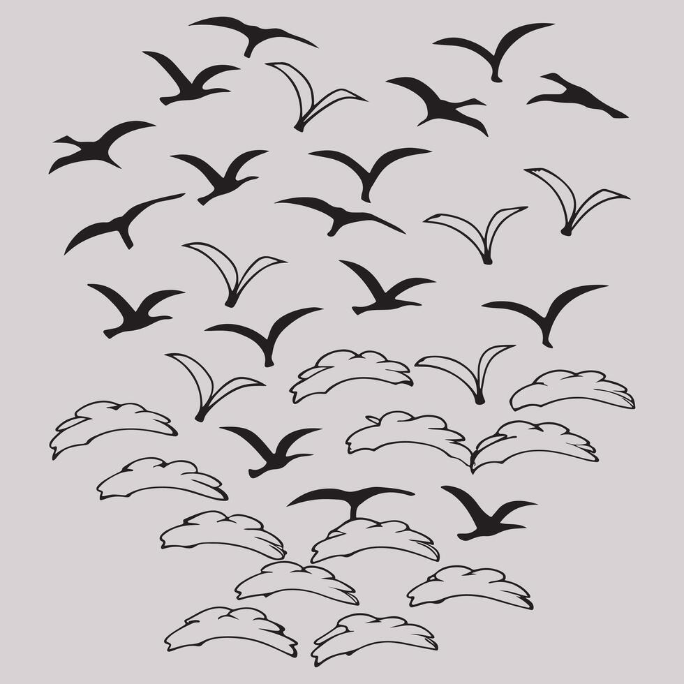 A flock of birds flying in the sky vector