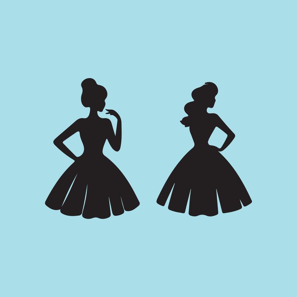 Two silhouettes of women in dresses vector