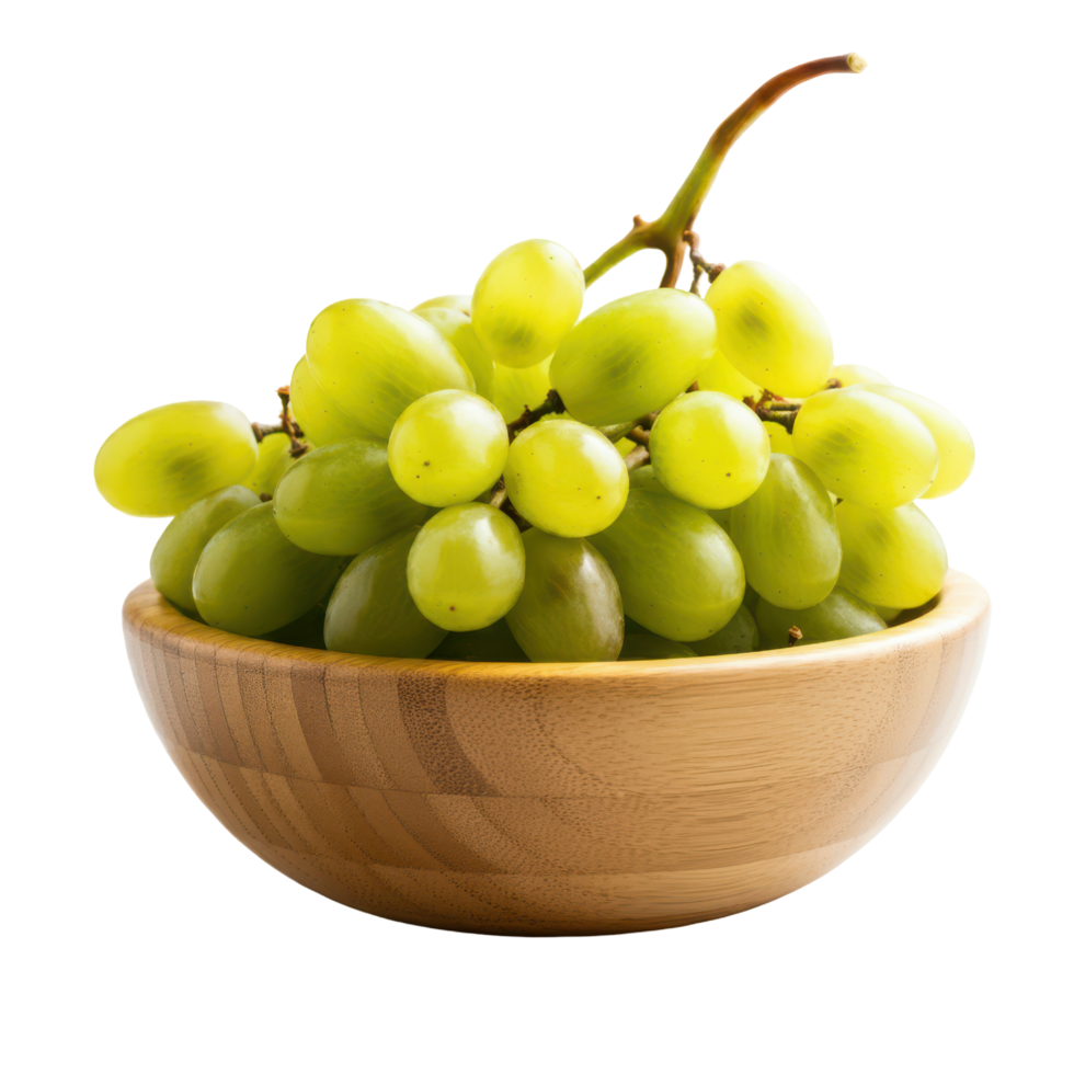 A Wooden Bowl Overflowing with Sweet Green Grapes png