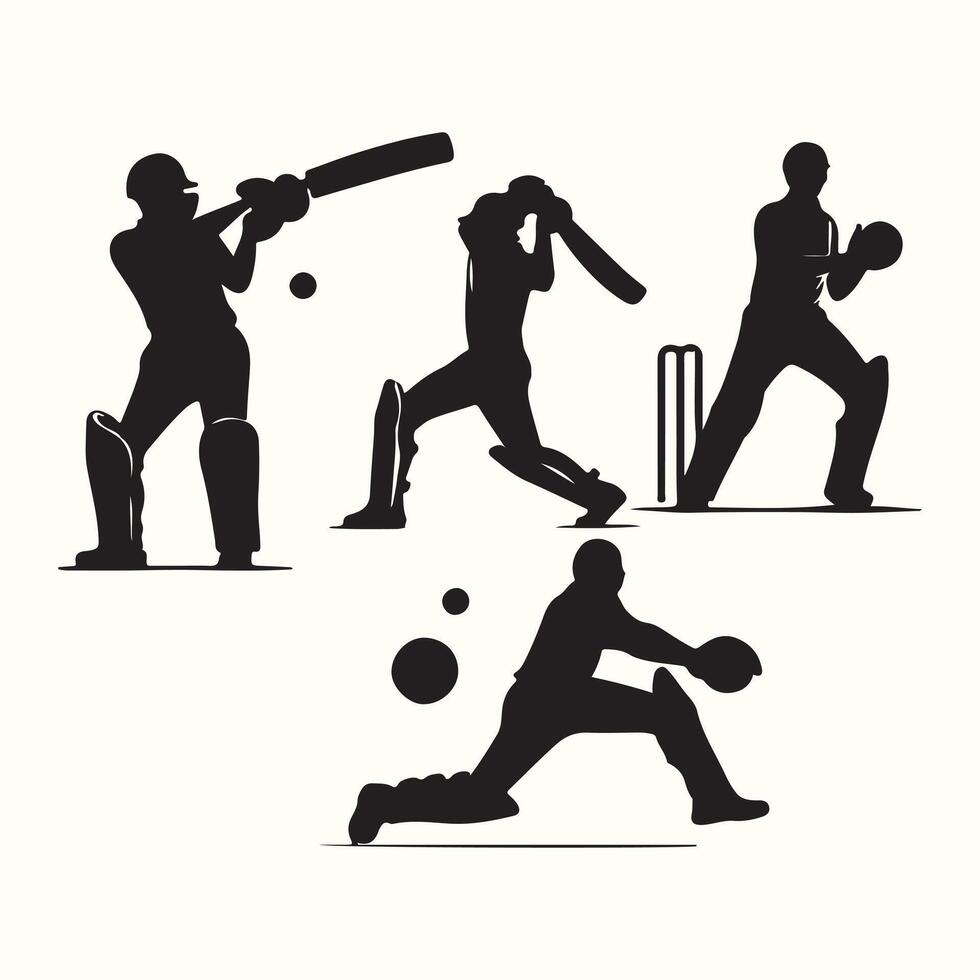 Silhouettes of cricket players on a white background vector
