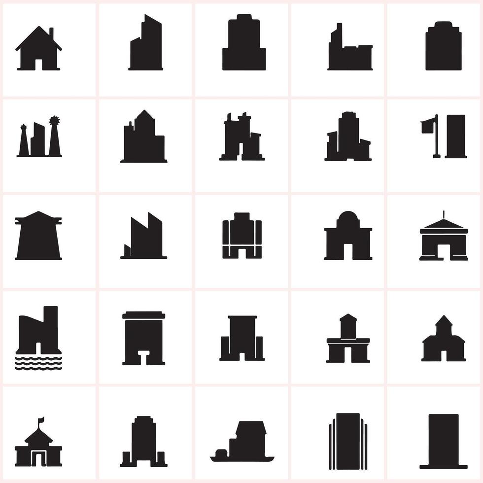 a set of black and white buildings icons design on a white background vector