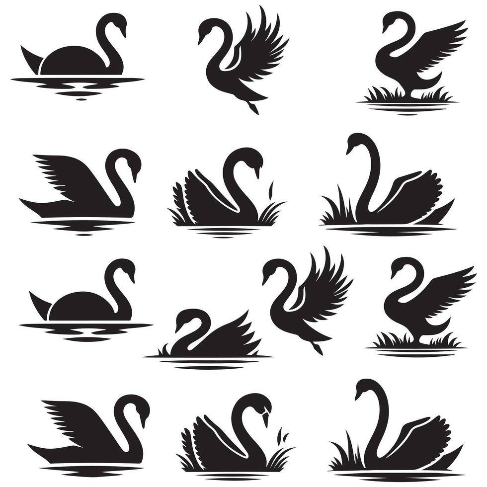 Collection of an a swan silhouette design on a white background vector