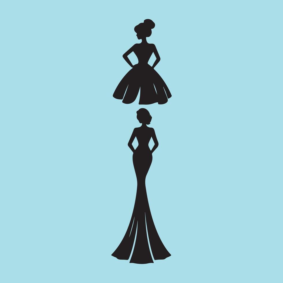 Silhouette of a woman in a dress and a woman in a dress vector