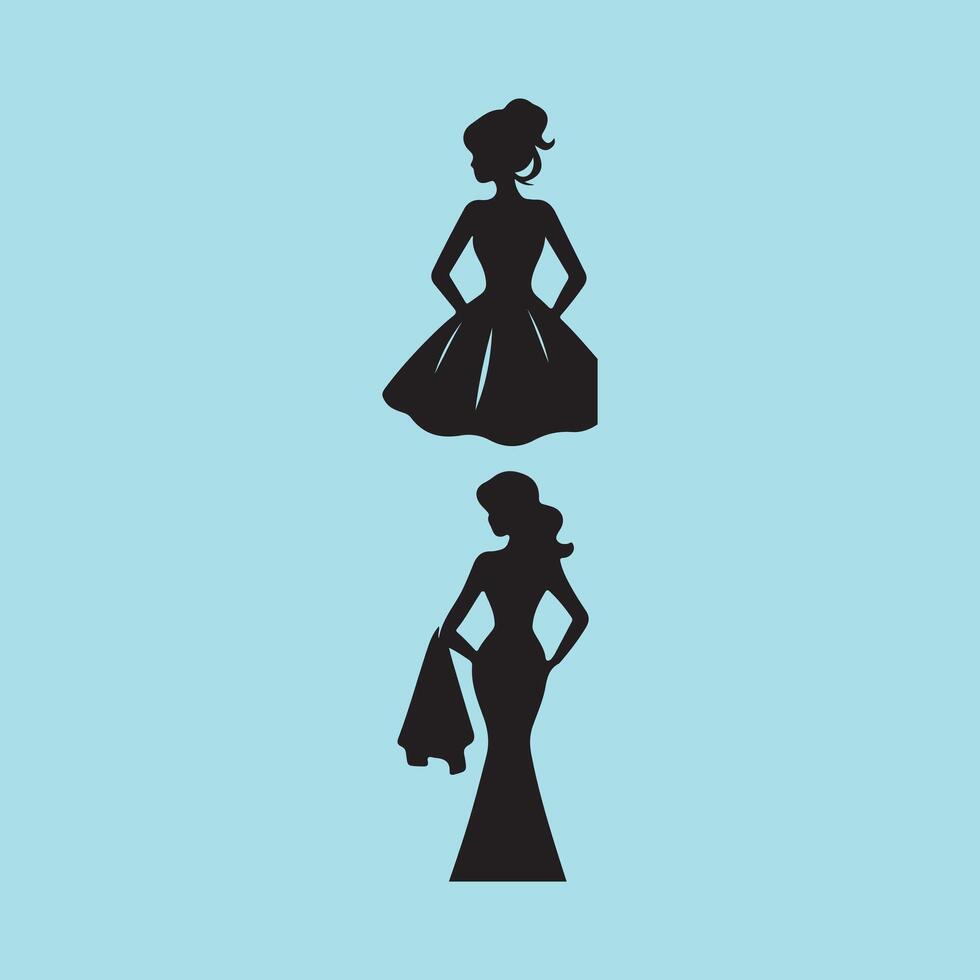Silhouettes of two women in dresses on a blue background vector