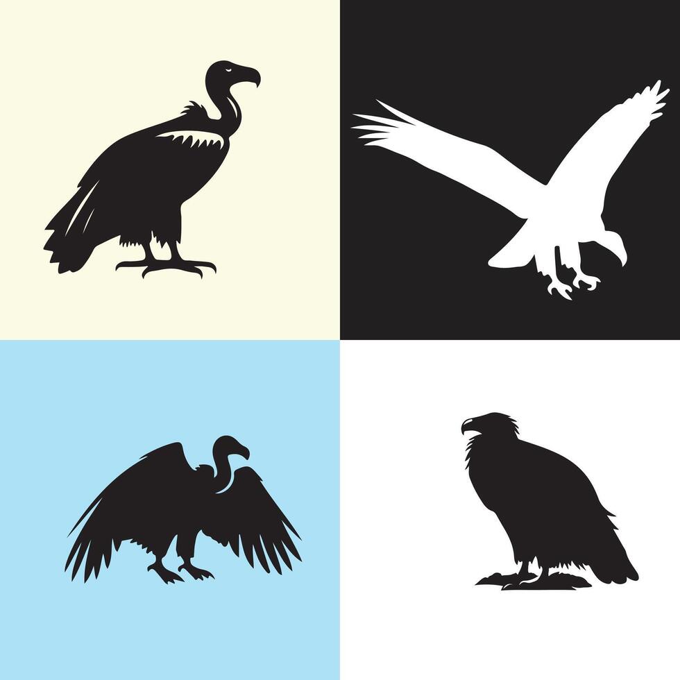 Vulture silhouette illustration set vector
