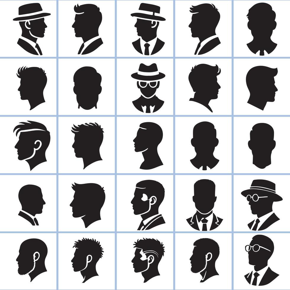 silhouettes of men in hats and hats vector