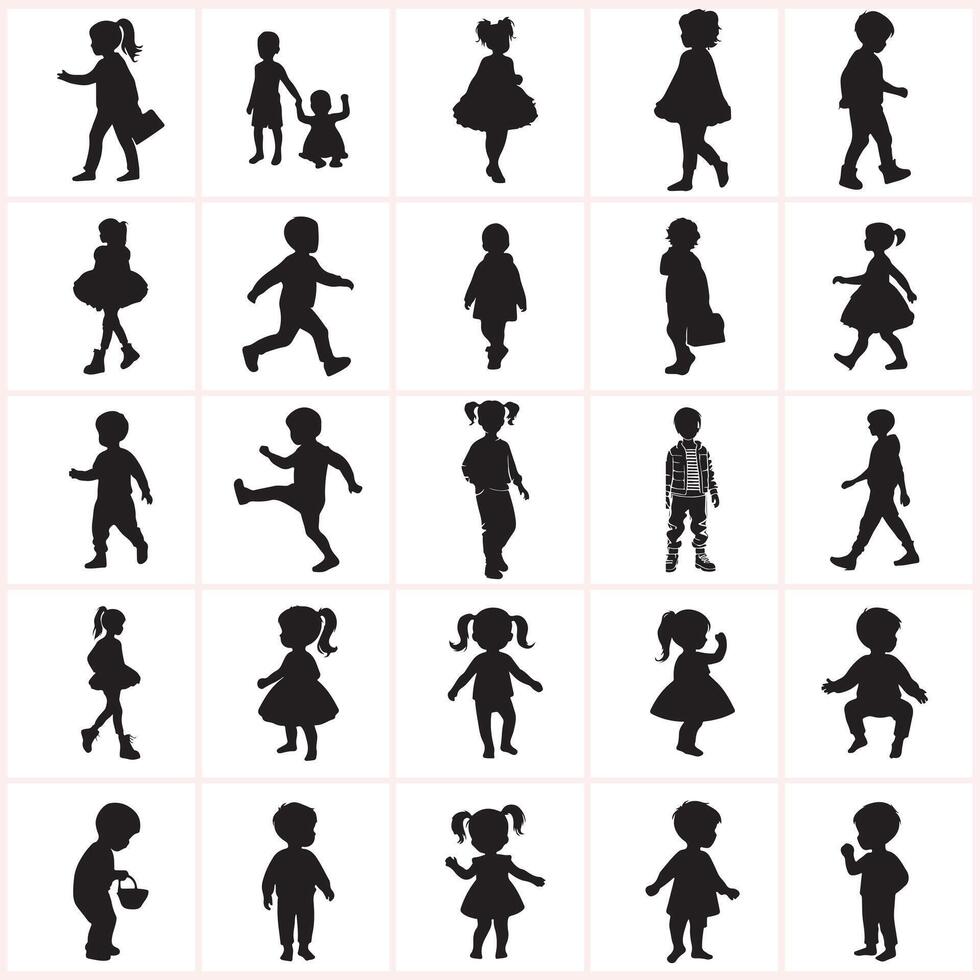 silhouettes of children and adults in various poses vector