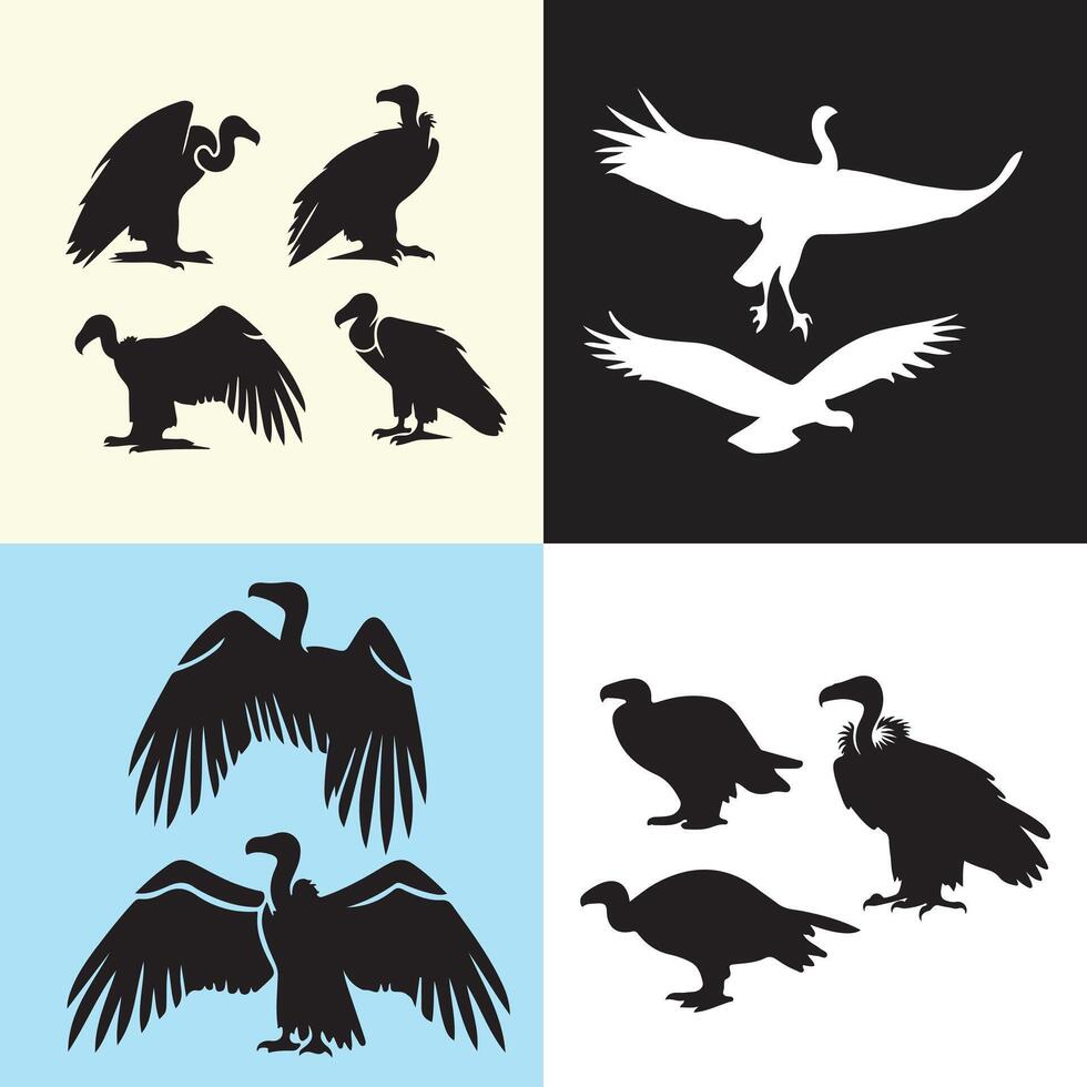 Vulture silhouette illustration set vector