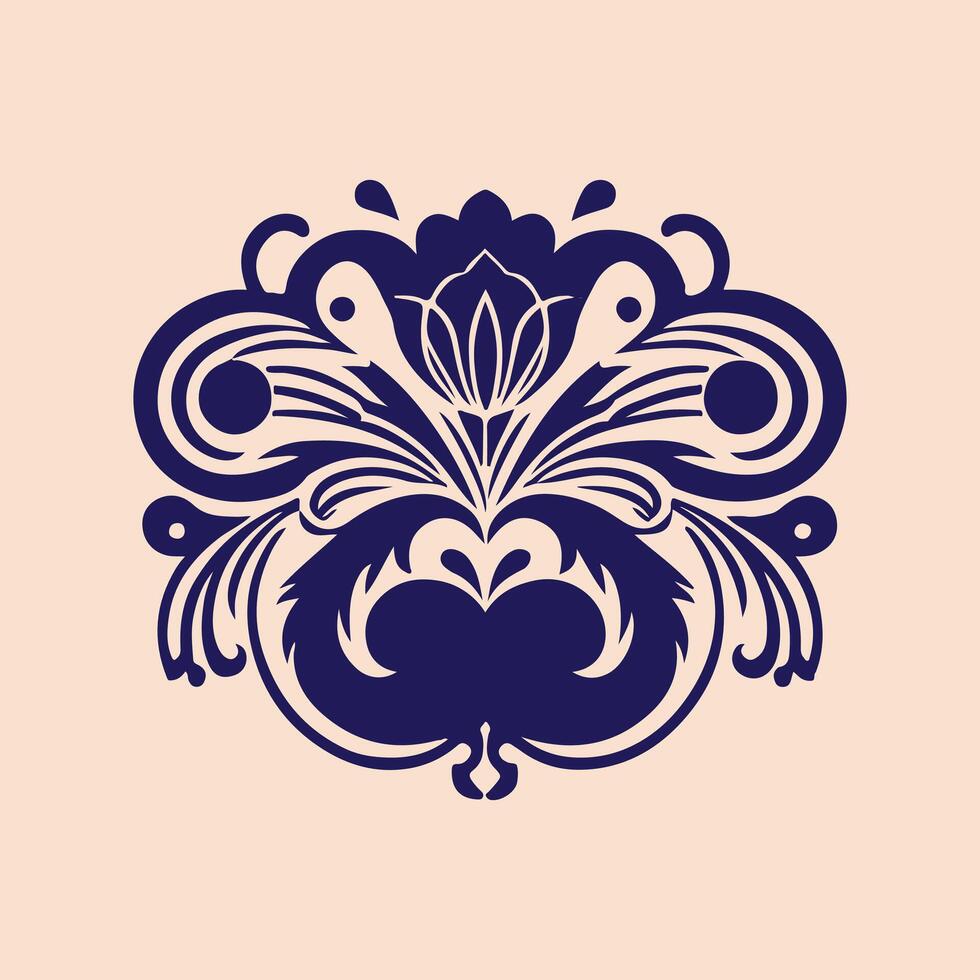 A blue and white floral design on a beige background vector