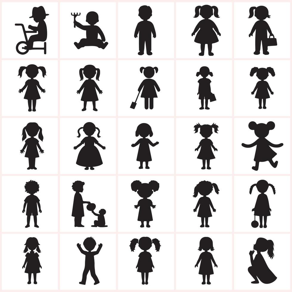 children icons set silhouette design on a white background vector