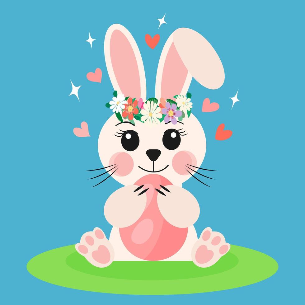 Cute Bunny with Easter Egg Spring Holiday Card vector
